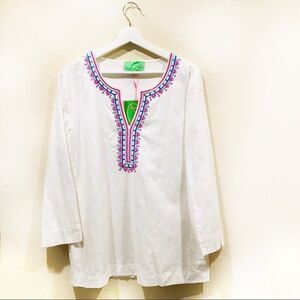 Embroidered linen cotton tropical top beach wear